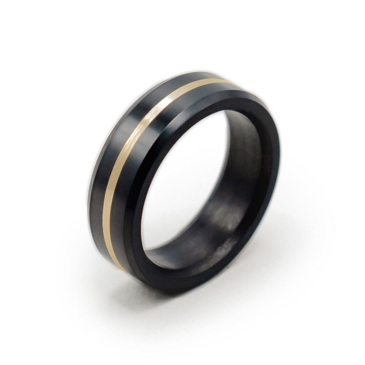 Ares Beveled Gold Inlay Ring 7mm