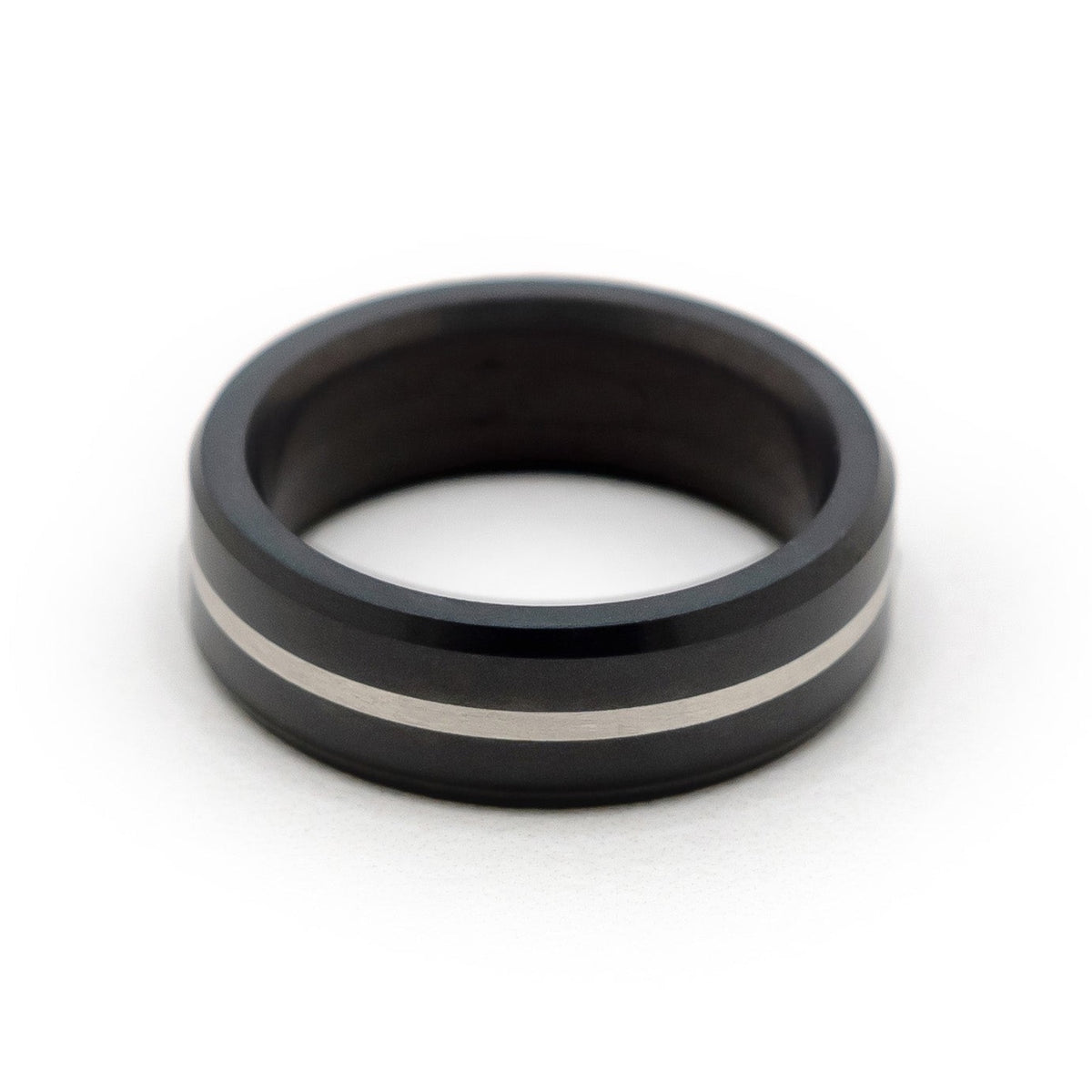 Ares Beveled Platinum Inlay Ring 7mm