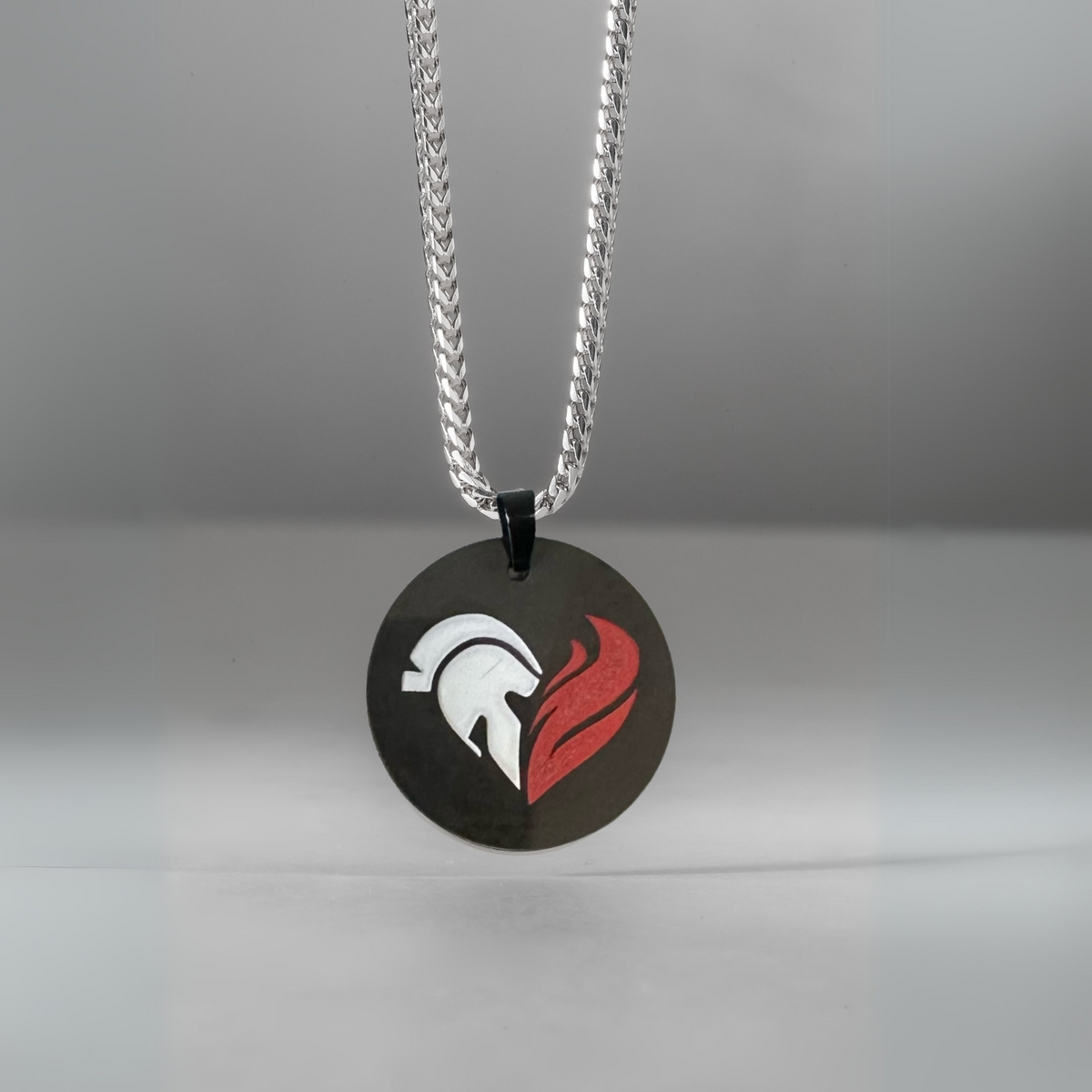 Black Diamond - Men’s Raised Laser Custom Pendant w/ Franco Chain - 21mm - Elysium Black Diamond