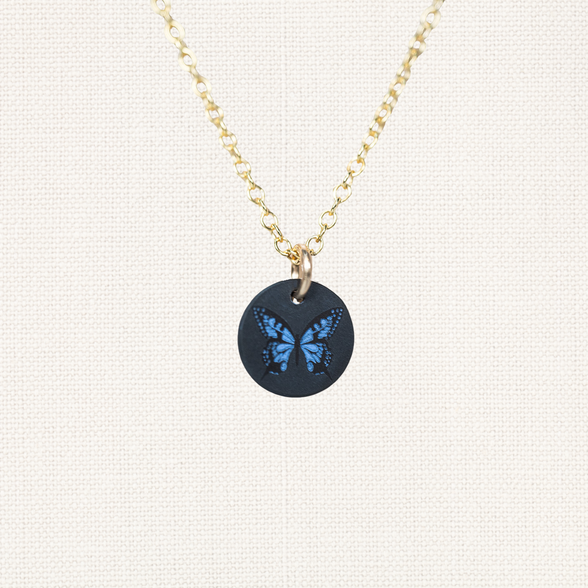 10MM Solid Black Diamond Butterfly Pendant