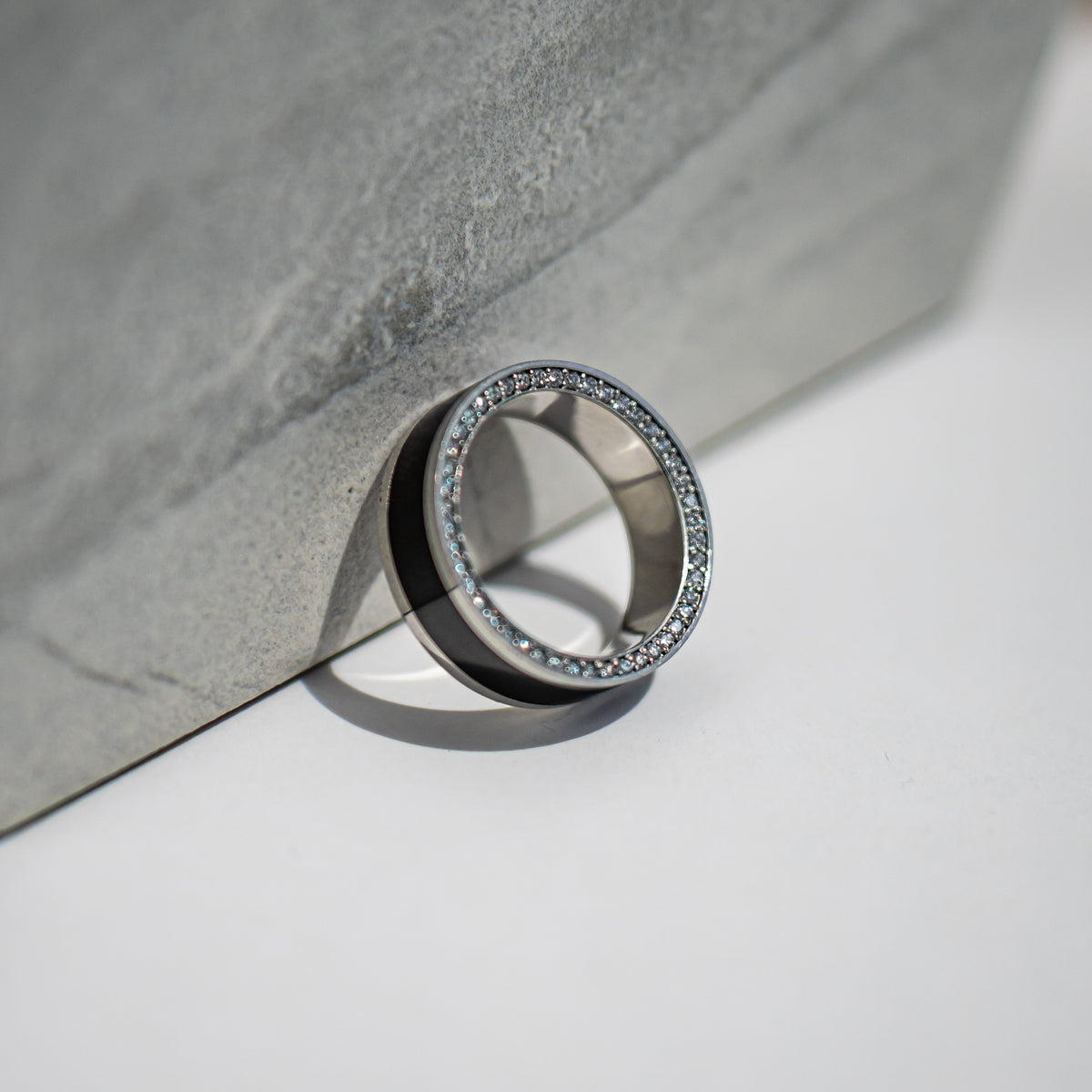 Zeus Polished Reverse Bevel with Diamond Insets in Platinum Ring 8MM