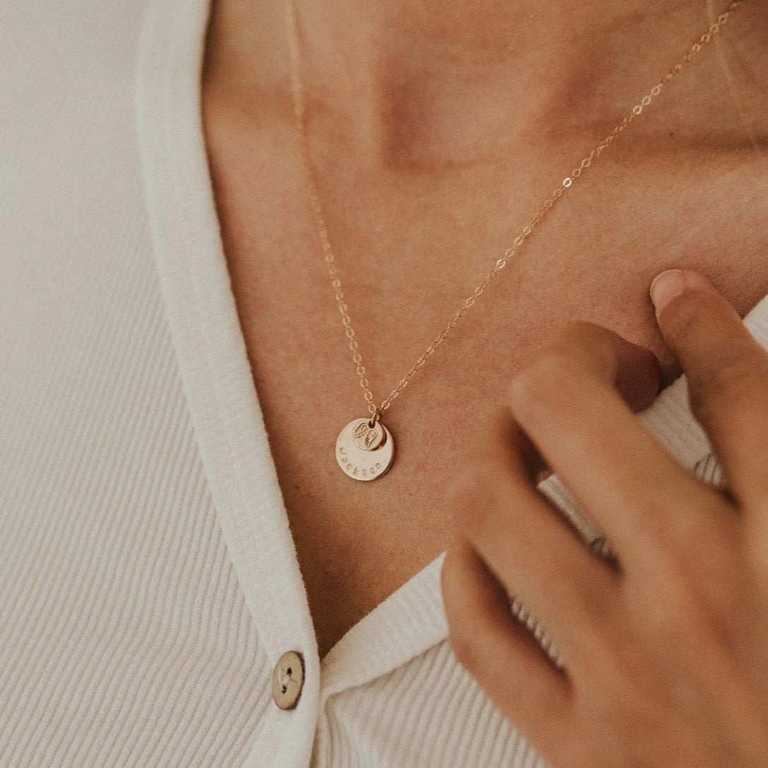 Custom Two Discs Necklace Gold Silver or Rose Gold Length